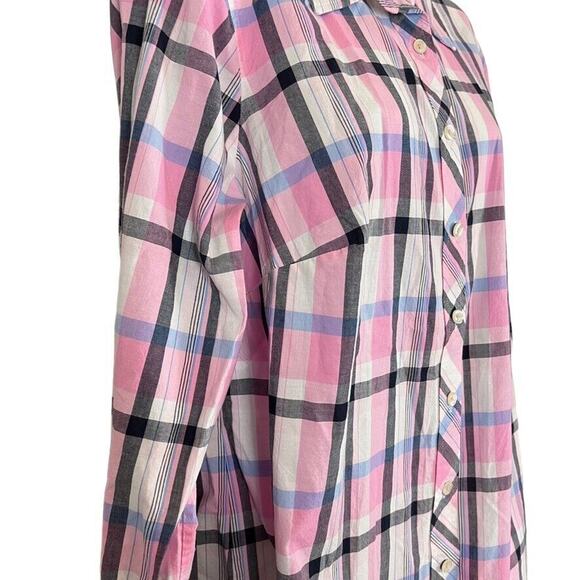 Talbots Plus Womens 100% Cotton Pink Plaid Long Sleeve Button Up Shirt X / 0X - Picture 3 of 16